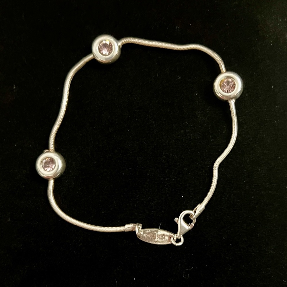 Furla Bracelet 925 Solid Sterling Silver With Lilac Crystals